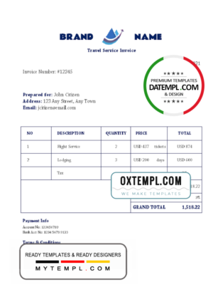 editable template, # outpost travel universal multipurpose invoice template in Word and PDF format, fully editable