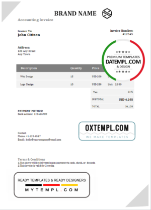 editable template, # own embrace universal multipurpose invoice template in Word and PDF format, fully editable