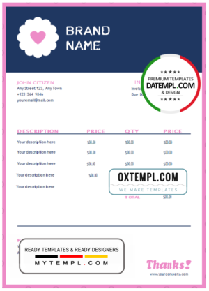 editable template, # blush purpose universal multipurpose invoice template in Word and PDF format, fully editable