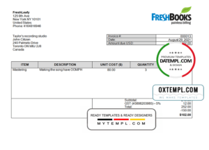editable template, USA FreshBooks Company invoice template in Word and PDF format, fully editable