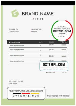 editable template, # onpoint green universal multipurpose invoice template in Word and PDF format, fully editable