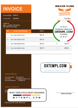 editable template, # orange matter universal multipurpose invoice template in Word and PDF format, fully editable
