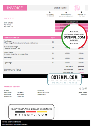 editable template, # outlaw famous universal multipurpose invoice template in Word and PDF format, fully editable