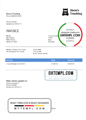 editable template, USA Steve's Trucking Company invoice template in Word and PDF format, fully editable
