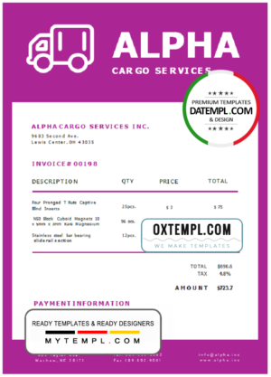 editable template, USA Alpha Cargo Services invoice template in Word and PDF format, fully editable