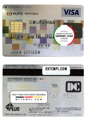 editable template, Japan MUFG bank visa card, fully editable template in PSD format