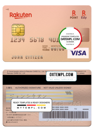 editable template, Japan Rakuten bank visa card, fully editable template in PSD format