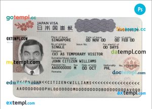 editable template, Japan tourist visa template in PSD format, fully editable, photo look