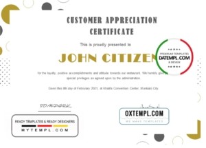 editable template, USA Customer Appreciation Certificate template in Word and PDF format