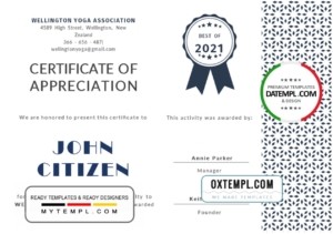 editable template, USA Customer Appreciation Certificate template in Word and PDF format, version 2