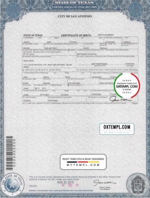 editable template, USA Texas state birth certificate template in PSD format, fully editable