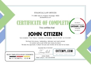 editable template, USA Law Internship certificate template in Word and PDF format