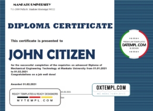 editable template, USA Mechanical Diploma certificate template in Word and PDF format