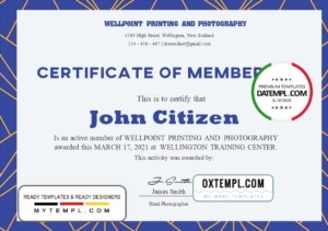 editable template, USA Membership certificate template in Word and PDF format