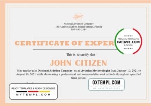 editable template, USA Company Experience Certificate template in Word and PDF format