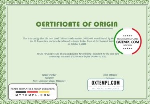 editable template, USA Origin Certificate template in Word and PDF format