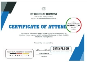 editable template, USA NCV Institute of Technology Event Certificate template in Word and PDF format