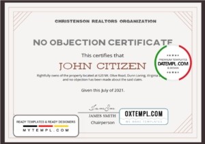 editable template, USA No Objection certificate template in Word and PDF format