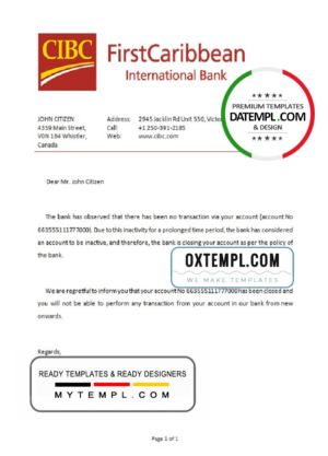 editable template, Canada CIBC Bank account closure reference letter template in Word and PDF format