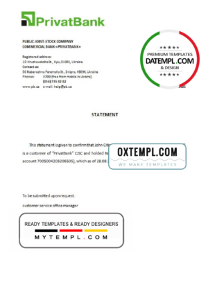 editable template, Ukraine Privatbank account closure reference letter template in Word and PDF format