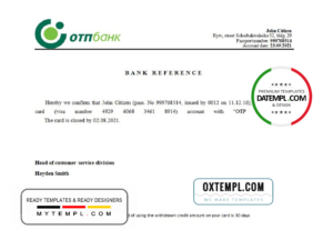 editable template, Ukraine OTP bank account closure reference letter template in Word and PDF format