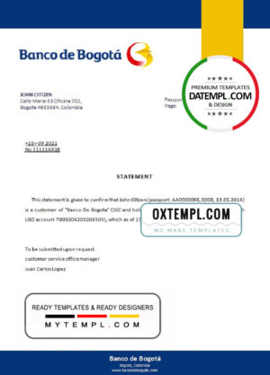 editable template, Colombia Banco de Bogotá bank account closure reference letter template in Word and PDF format