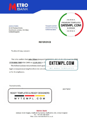 editable template, United Kingdom Metro bank account closure reference letter template in Word and PDF format