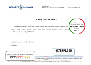 editable template, Turkey Is Bankasi bank account closure reference letter template in Word and PDF format