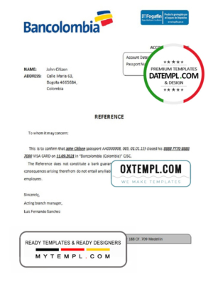 editable template, Colombia Bancolombia bank account closure reference letter template in Word and PDF format