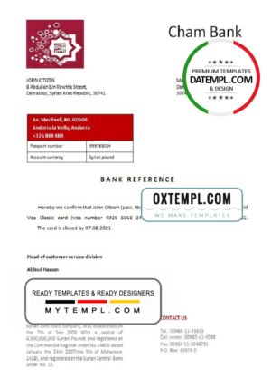 plantilla editable, plantilla de carta de referencia de cierre de cuenta bancaria de Syria Cham Bank en formato Word y PDF