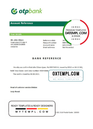 editable template, Croatia OTP bank account closure reference letter template in Word and PDF format