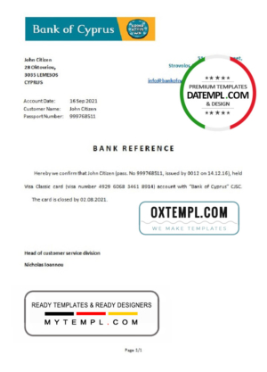 editable template, Cyprus Bank of Cyprus bank account closure reference letter template in Word and PDF format