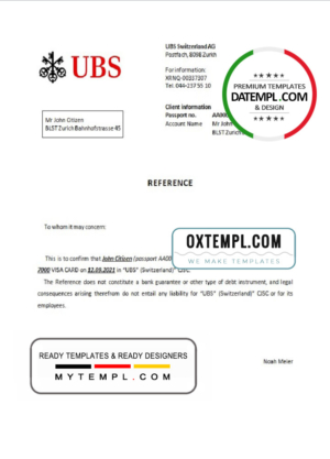 editable template, Switzerland UBS bank account closure reference letter template in Word and PDF format