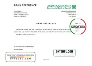editable template, Kuwait Commercial Bank of Kuwait bank account closure reference letter template in Word and PDF format