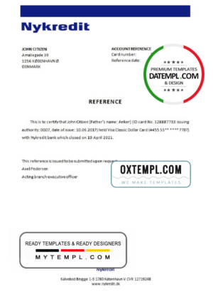 editable template, Denmark Nykredit bank account closure reference letter template in Word and PDF format