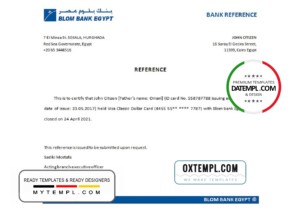 editable template, Egypt Blom Bank of Egypt bank account closure reference template in Word and PDF format (.doc and .pdf)
