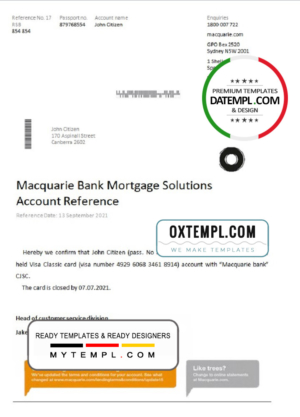 editable template, Australia Macquarie bank account closure reference letter template in Word and PDF format