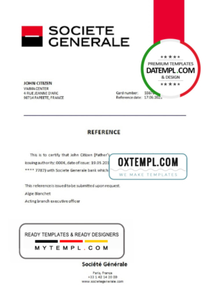 editable template, France Société Générale bank account closure reference letter template in Word and PDF format