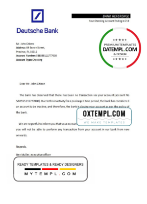 editable template, Germany Deutsche bank account closure reference letter template in Word and PDF format