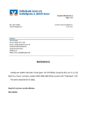 editable template, Germany Volksbank bank account closure reference letter template in Word and PDF format
