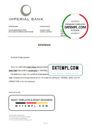 editable template, South Africa Imperial Bank bank account closure reference letter template in Word and PDF format