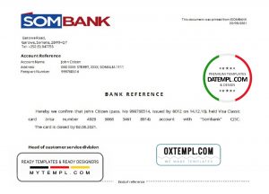 editable template, Somalia Sombank bank account closure reference letter template in Word and PDF format