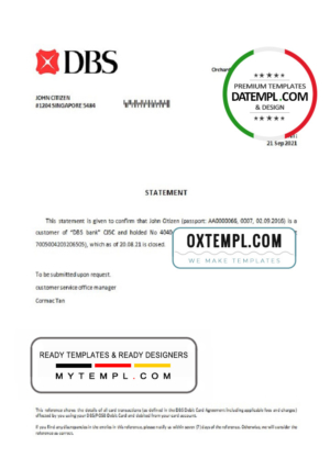 editable template, Singapore DBS bank account closure reference letter template in Word and PDF format