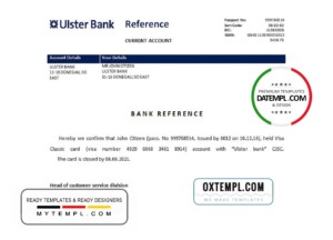 editable template, Ireland Ulster Bank bank account closure reference letter template in Word and PDF format