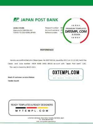 editable template, Japan Post bank account closure reference letter template in Word and PDF format