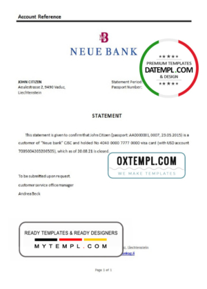 editable template, Liechtenstein Neue Bank bank account closure reference letter template in Word and PDF format