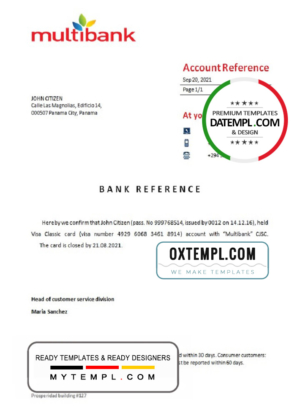 editable template, Panama Multibank bank account closure reference letter template in Word and PDF format