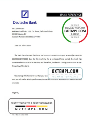 editable template, Mexico Deutsche Bank bank account closure reference letter template in Word and PDF format