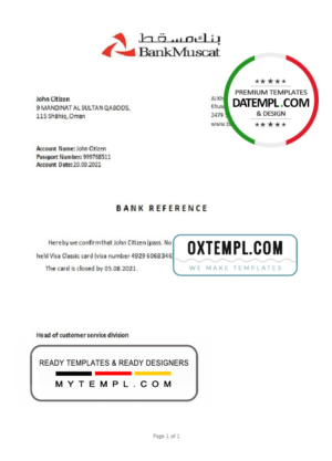 editable template, Oman Bank Muscat bank account closure reference letter template in Word and PDF format
