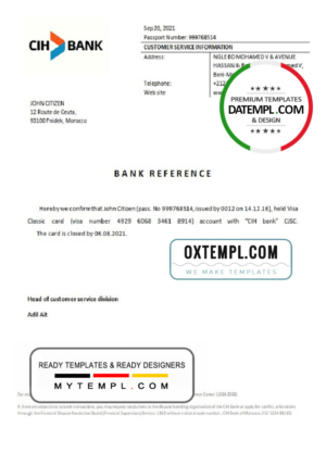 editable template, Morocco CIH Bank bank account closure reference letter template in Word and PDF format